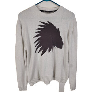 Retrofit Mens Native American Chief White Graphic Print Long Sleeved Sweater XL